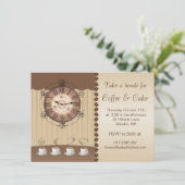 Uitnodiging voor koffie, beker en klok (Staand voorkant)
