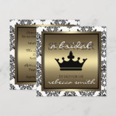 Uitnodiging voor koningin Bridal - zwart en goud (Voorkant / Achterkant)