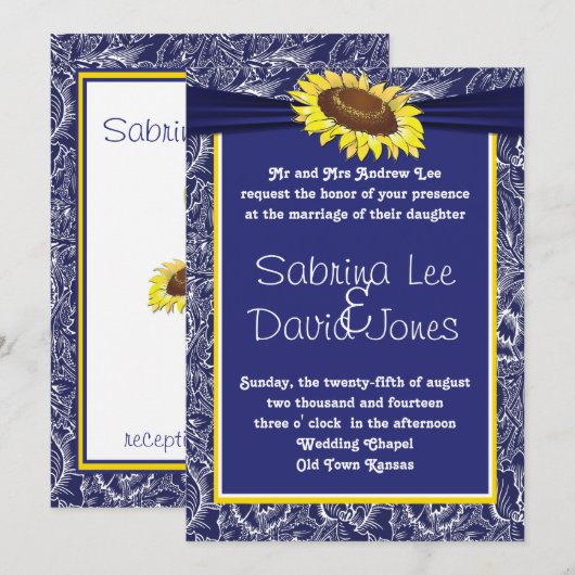 Uitnodiging voor koninklijke blauwe en gele zonneb (Voorkant / Achterkant)