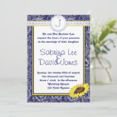 Uitnodiging voor koninklijke blauwe en gele zonneb (Staand voorkant)