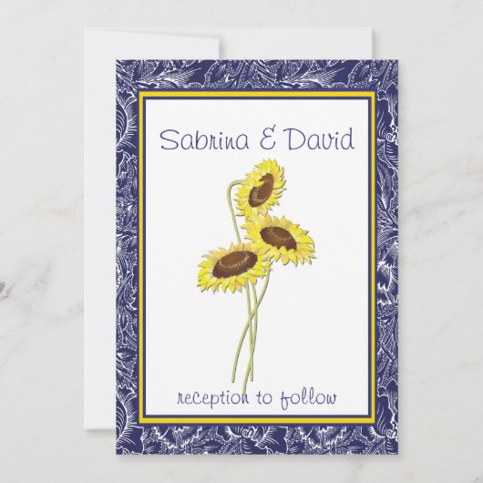 Uitnodiging voor koninklijke blauwe en gele zonneb (Achterkant)