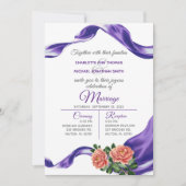 Uitnodiging voor koninklijke Paarse ribbon en Flor (Voorkant)