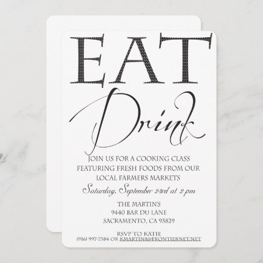 Uitnodiging voor kookles/demonstratie (Voorkant / Achterkant)