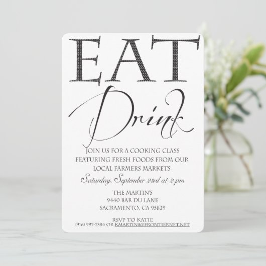 Uitnodiging voor kookles/demonstratie (Staand voorkant)