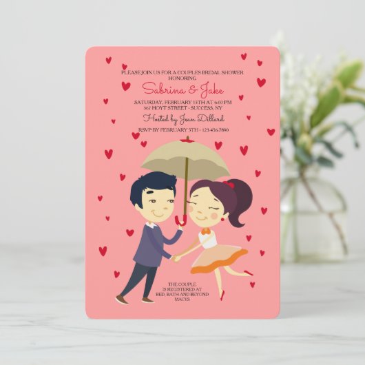 Uitnodiging voor koppel bruisfeest in Love (Staand voorkant)