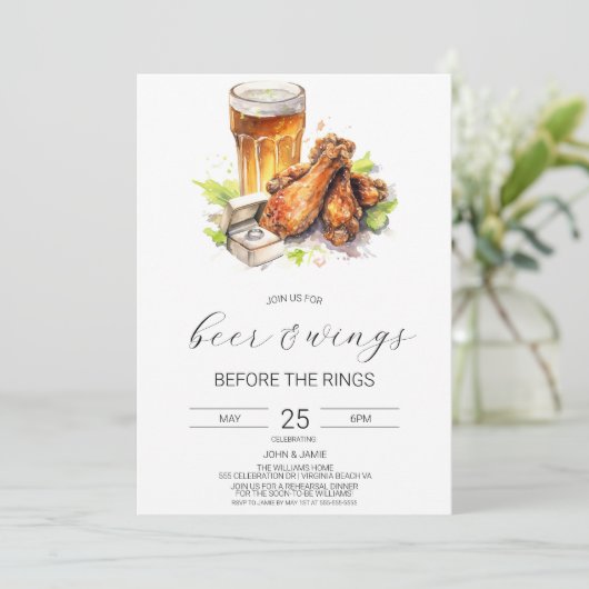 Uitnodiging voor koppel bruisfeest met bier en vle (Staand voorkant)