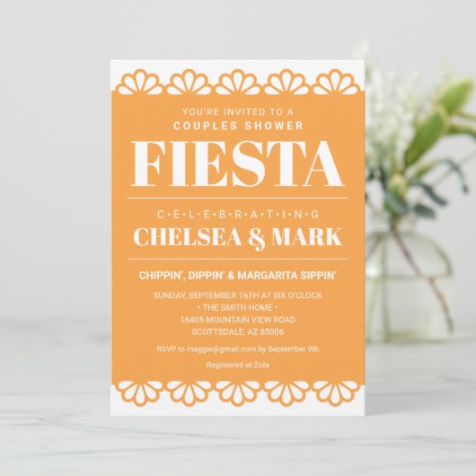 Uitnodiging voor koppel-bruisfeest met Papel Picad (Staand voorkant)