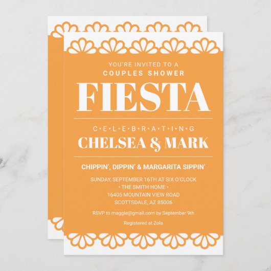 Uitnodiging voor koppel-bruisfeest met Papel Picad (Voorkant / Achterkant)