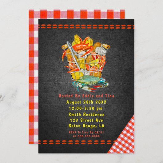 Uitnodiging voor krabbenkrab uit mandje (Voorkant / Achterkant)