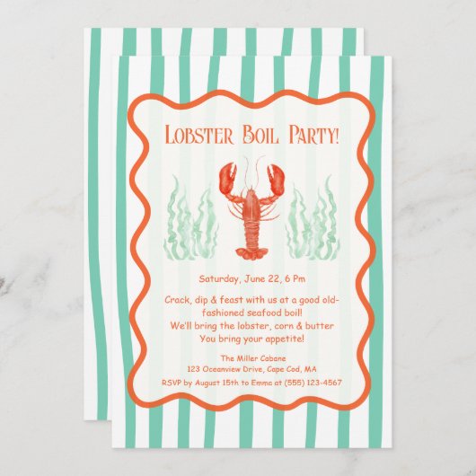 Uitnodiging voor kreeft - Summer Seafood Boil, (Voorkant / Achterkant)