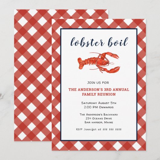 Uitnodiging voor kreeftenkok familie reünie (Voorkant / Achterkant)