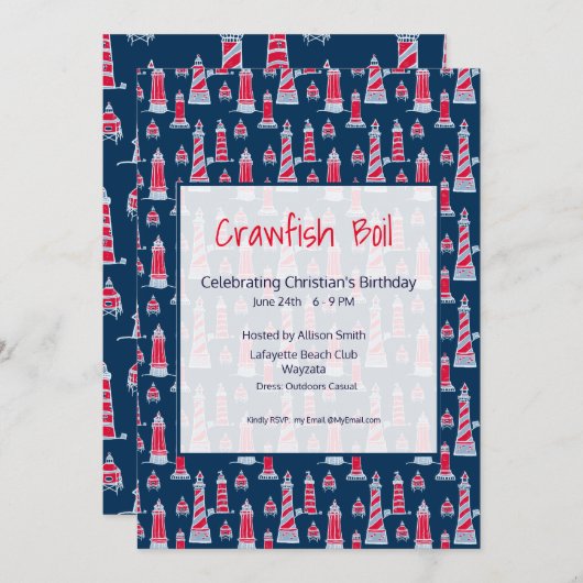 Uitnodiging voor kreeftfeest of strandfeest verjaa (Voorkant / Achterkant)