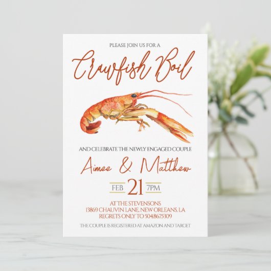 Uitnodiging voor Kreeftfeest Verlovingsfeest (Staand voorkant)