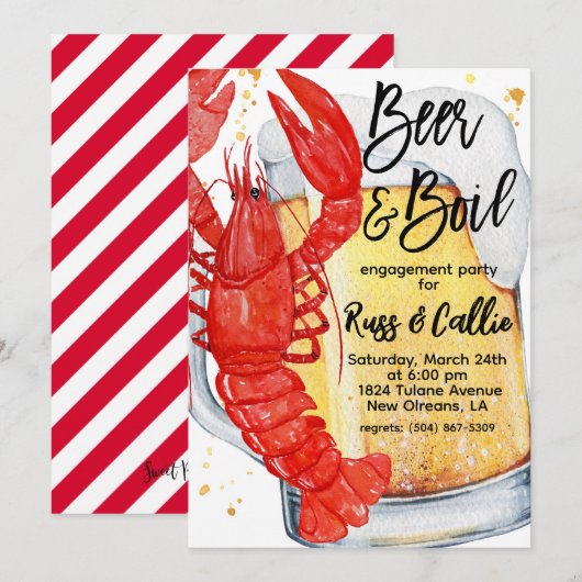 Uitnodiging voor Kreeftfeest Verlovingsfeest (Voorkant / Achterkant)