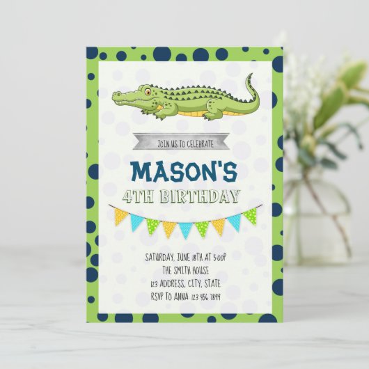 Uitnodiging voor krokodillenverjaardag (Staand voorkant)