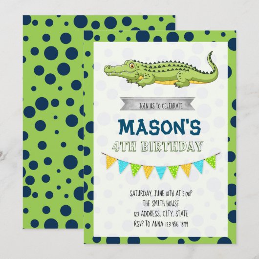 Uitnodiging voor krokodillenverjaardag (Voorkant / Achterkant)