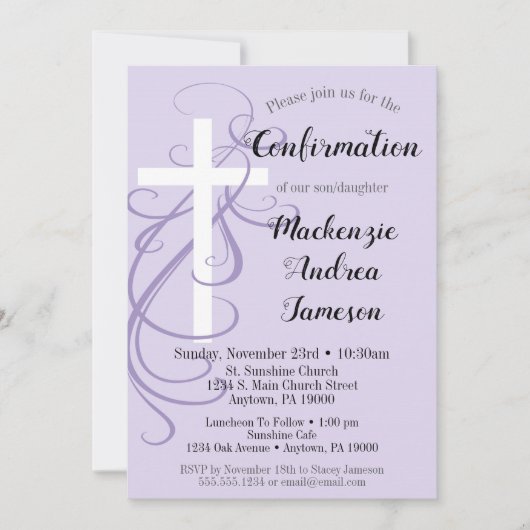 Uitnodiging voor kruisbevestiging lavender Swirl (Voorkant)