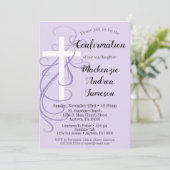 Uitnodiging voor kruisbevestiging lavender Swirl (Staand voorkant)