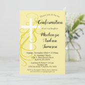 Uitnodiging voor kruisbevestiging met gele wervelk (Staand voorkant)