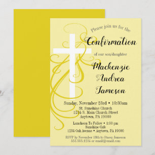 Uitnodiging voor kruisbevestiging met gele wervelk