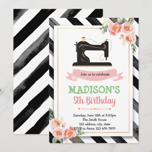 Uitnodiging voor kunst- en handwerk naai feestje (Voorkant / Achterkant)