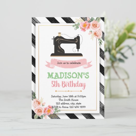 Uitnodiging voor kunst- en naaifeestje (Staand voorkant)