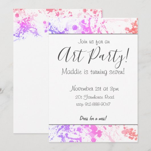 Uitnodiging voor  kunstpartij (Voorkant / Achterkant)