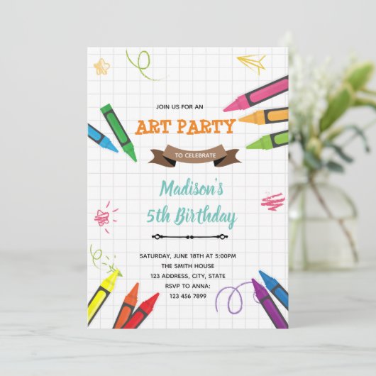 Uitnodiging voor kunstpotloodfeestje (Staand voorkant)