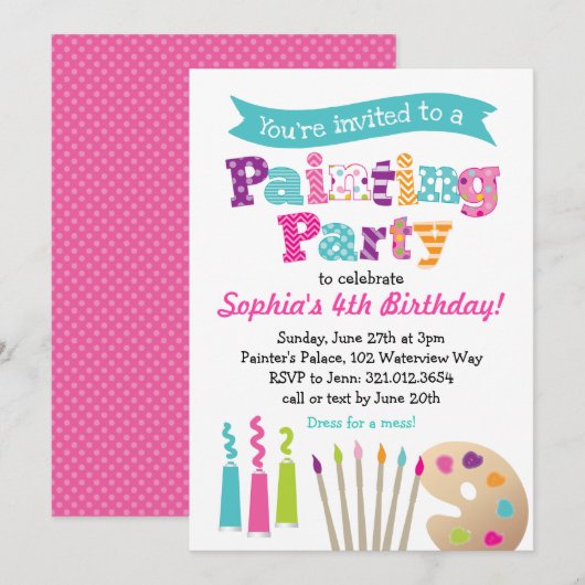 Uitnodiging voor kunstschilderende partij (Voorkant / Achterkant)