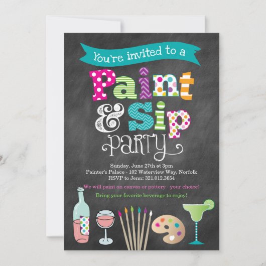 Uitnodiging voor kunsttekenfeestjes in chrokboards (Voorkant)