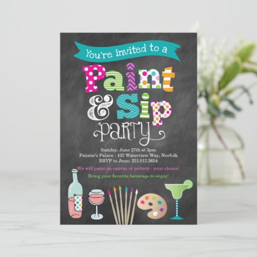 Uitnodiging voor kunsttekenfeestjes in chrokboards (Staand voorkant)