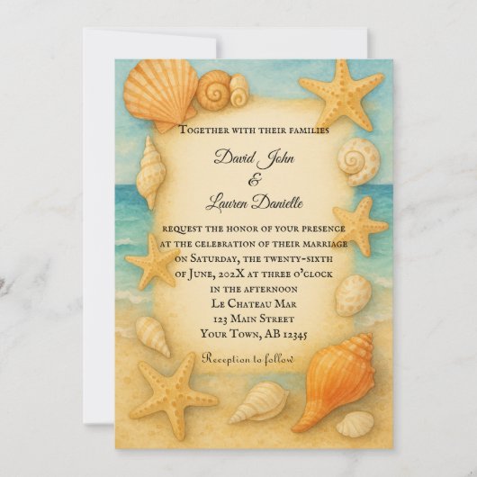 Uitnodiging voor kustfoto Seascape bruiloft (Voorkant)