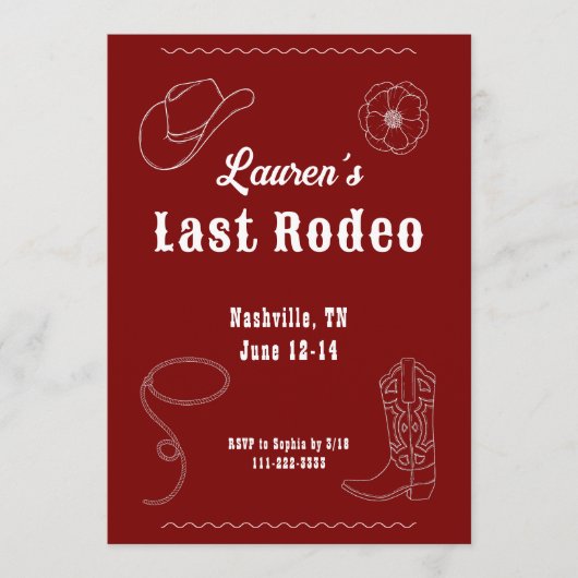 Uitnodiging voor Laatste Rodeo Cowgirl Westerse Ba (Voorkant)
