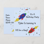 Uitnodiging voor lancering van Rocket Ship Birthda (Voorkant / Achterkant)