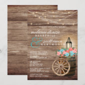 Uitnodiging voor landlicht Blauwgroen en koraalblo (Voorkant / Achterkant)