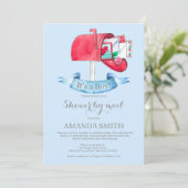 Uitnodiging voor lange afstand babyborrel per post (Staand voorkant)