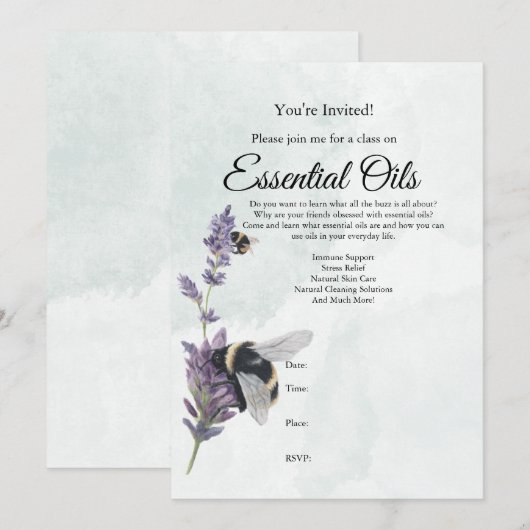 Uitnodiging voor Lavendel en Bijen Essentiële Olie (Voorkant / Achterkant)