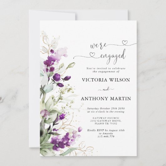 Uitnodiging voor Lavendel Groene Verloving Feest (Voorkant)