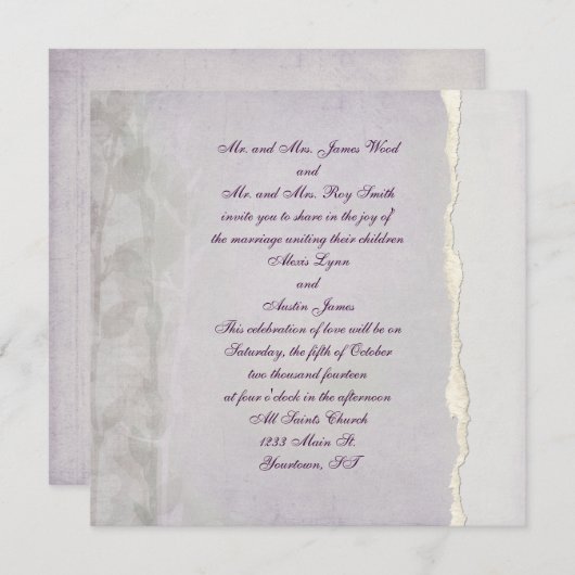 Uitnodiging voor Lavender Torn Edge (Voorkant / Achterkant)