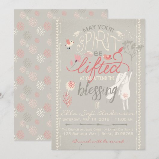 UITNODIGING VOOR LDS BABY BLESSING | Floral Girl B (Voorkant / Achterkant)