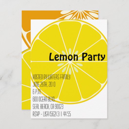 Uitnodiging voor Lemon Party (Voorkant / Achterkant)
