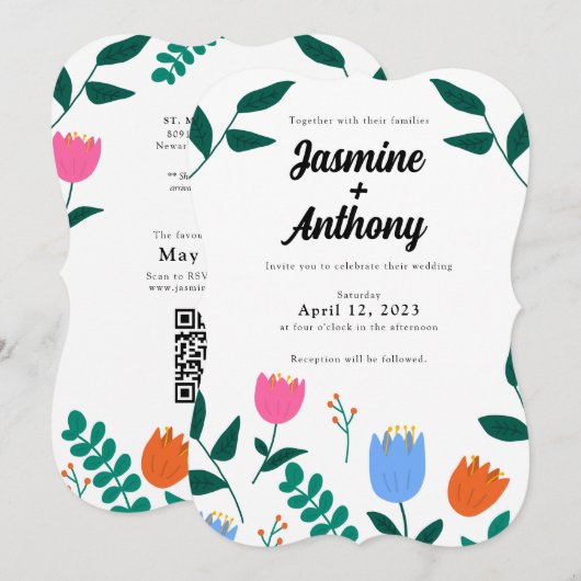 Uitnodiging voor lente-bores-pleisterbruiloft (Voorkant / Achterkant)