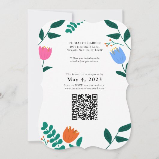 Uitnodiging voor lente-bores-pleisterbruiloft (Achterkant)