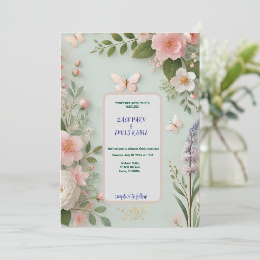 Uitnodiging voor lente bruiloft (Staand voorkant)