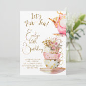 Uitnodiging voor Let's Par-Tea verjaardagsfeestje (Staand voorkant)