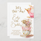 Uitnodiging voor Let's Par-Tea verjaardagsfeestje (Voorkant / Achterkant)