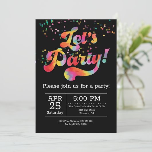 Uitnodiging voor Levendig Regenboog Confetti Feest (Staand voorkant)