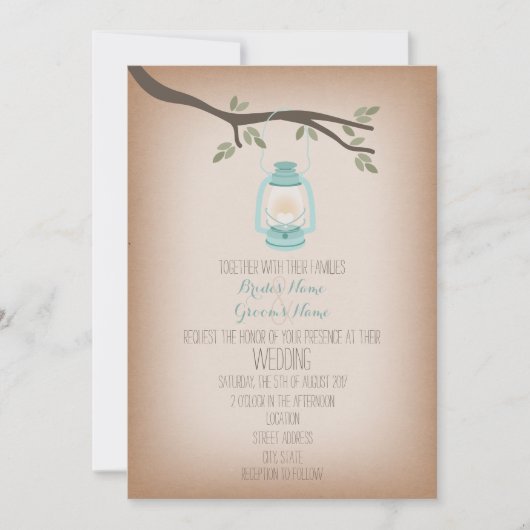 Uitnodiging voor lichte blauwe lantaarnaarnCamping (Voorkant)