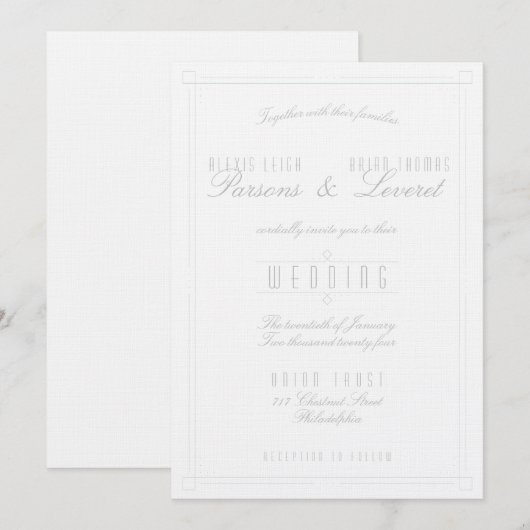 Uitnodiging voor lichte en eenvoudige deco-weddens (Voorkant / Achterkant)