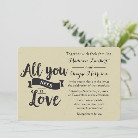  uitnodiging voor liefdescitaat Tan en Black Weddi (Staand voorkant)